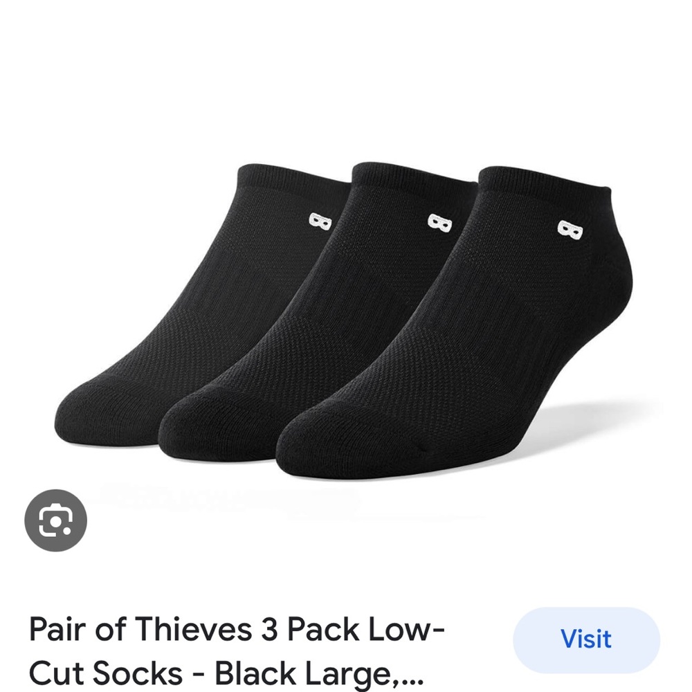 A PAIR OF THIEVES SOX BLACK CUSHION LOE CUT SIZE 8 - 12 NWT.